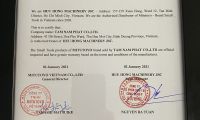 CERTIFICATE AUTHORIZED DEALER OF HUU HONG MACHINERY JSC